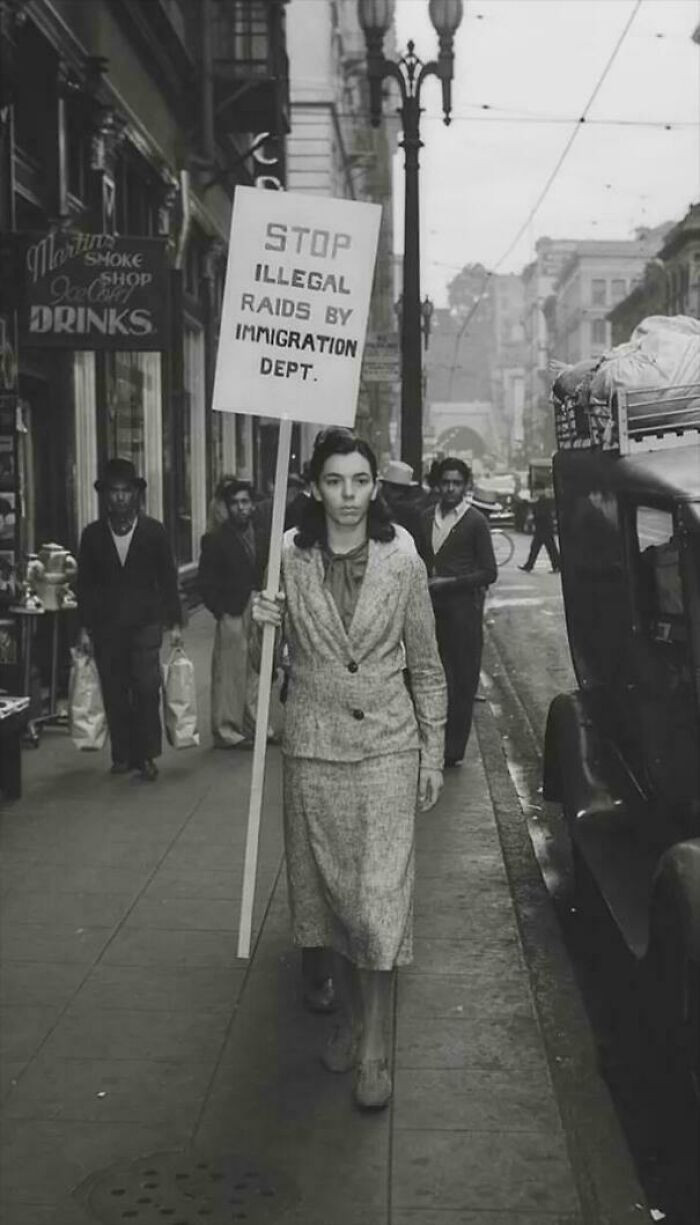 "A Lone Woman Picketing Against Immigration Raids, Los Angeles 1937"