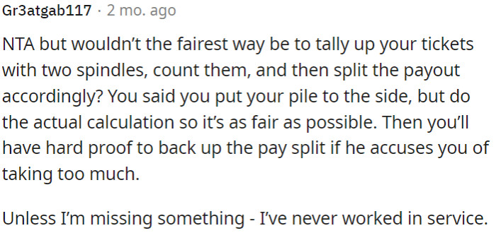 Use two spindles to count tickets and split the payout accordingly for transparency.