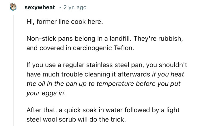 This former line cook is giving lectures on how to properly clean a non-stick pan