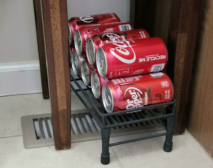 "Save Room In The Fridge By Chilling Soda Cans On The A/C"