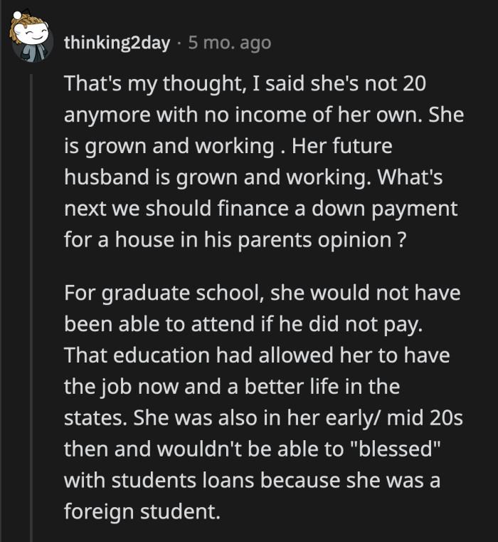 OP sees this as a slippery slope scenario. Where do their contributions to SIL's life and finances end?