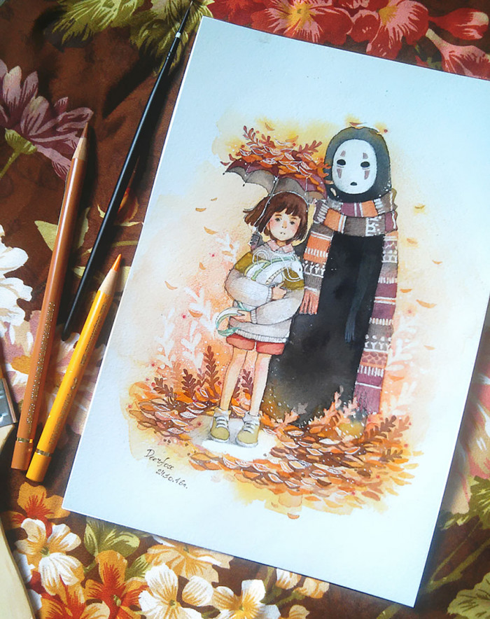 48. Spirited Away Watercolor And Colored Pencil Drawing By Deerfox