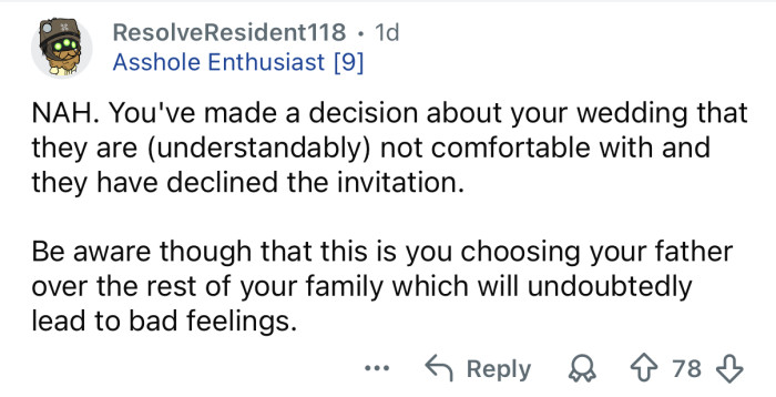 You’re choosing your dad over everyone else.