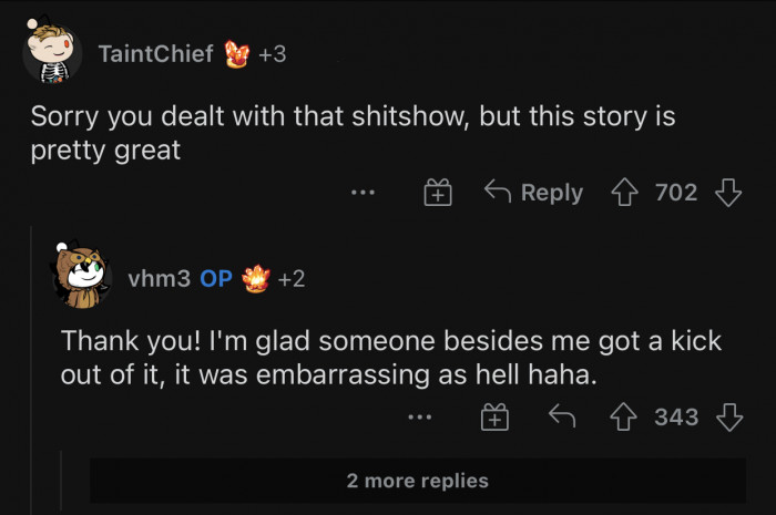 The story was embarrassing, but at least OP now has a funny story to tell.