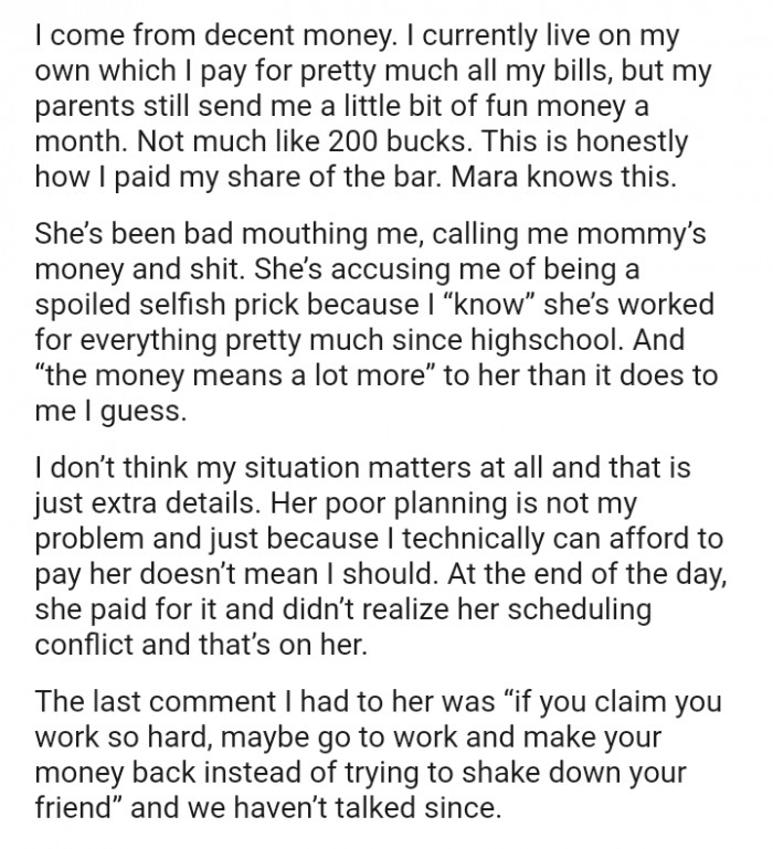 Her poor planning is not my problem and just because I technically can afford to pay her doesn’t mean I should