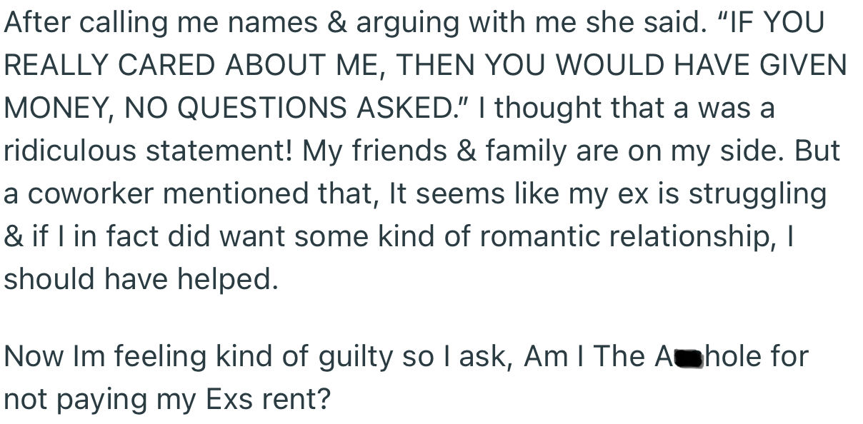 While OP’s friends and family were on his side, his co-worker seemed to lean towards his ex