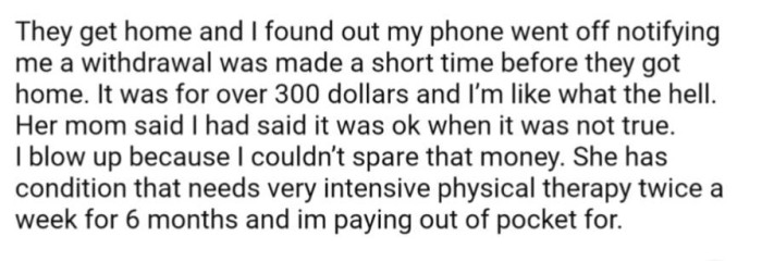 So when OP found out they had spent over $300, he blew up
