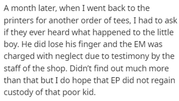 OP later found out that the mom was charged with neglect