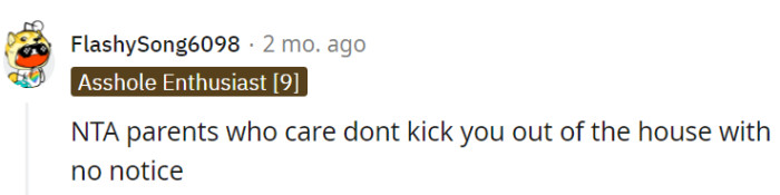 It's a no-brainer that leaving someone homeless overnight isn't a display of affection.