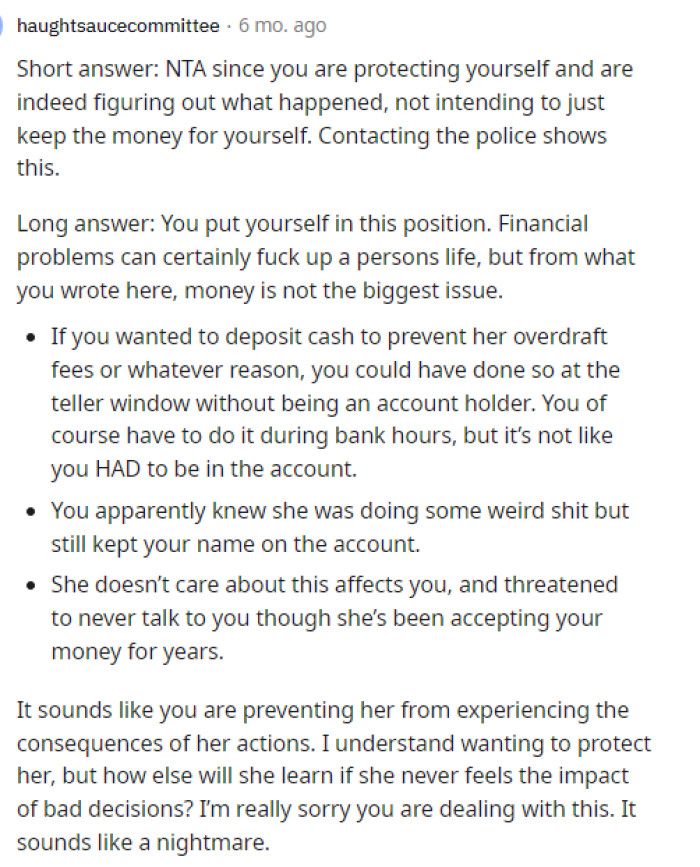 This person is absolutely right about the parent putting themselves in that position, but as it turns out, OP didn't have much of a choice, honestly.