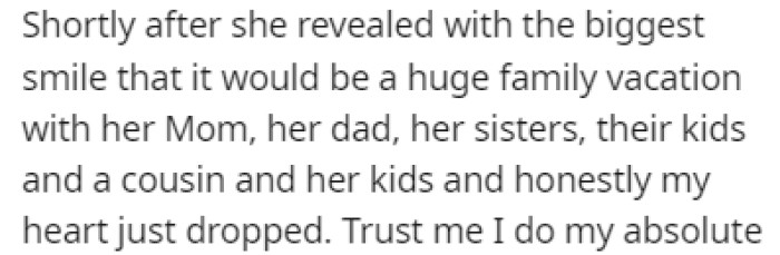 OP loved the idea until he found out that her family would be joining them