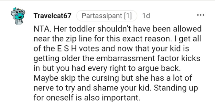 She has a lot of nerve to try and shame the kid