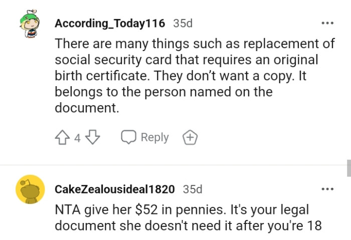 It belongs to the person named on the document