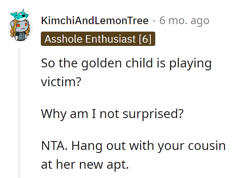 Golden child pulling out the victim card? Classic move.