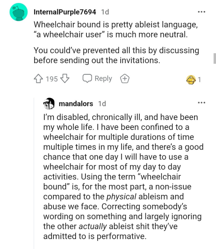 The OP could have prevented all this by discussing it before sending out invites