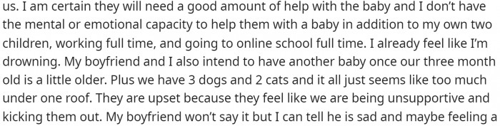 She goes on to explain why she feels they need to kick out the teenage couple.
