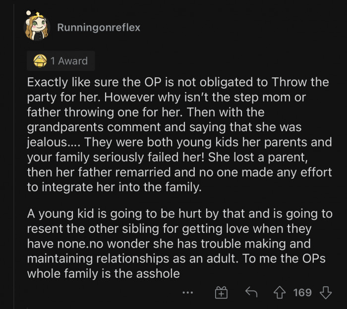 It's no wonder the stepsister has trouble having and maintaining relationships as an adult.