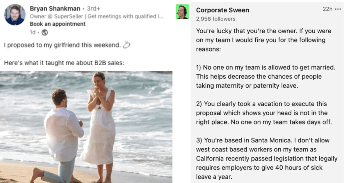 LinkedIn User Brutally Roasted For Claiming That Proposing To Girlfriend Taught Him About B2B Sales