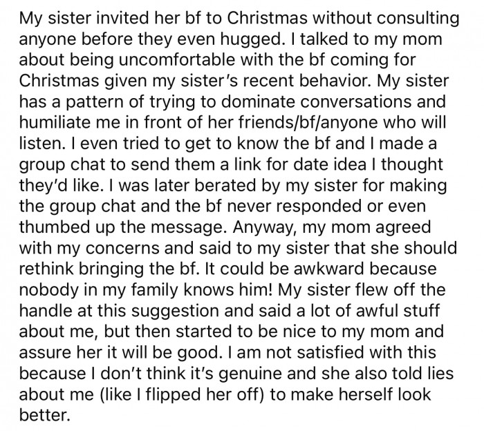 OP even tried to get to know the boyfriend to make the dinner less awkward, but he was not interested.