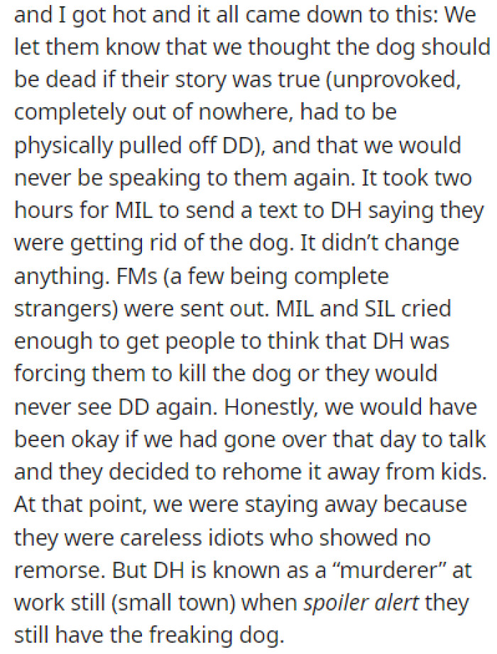OP told them that they won't be speaking with them again and that they want the dog put down