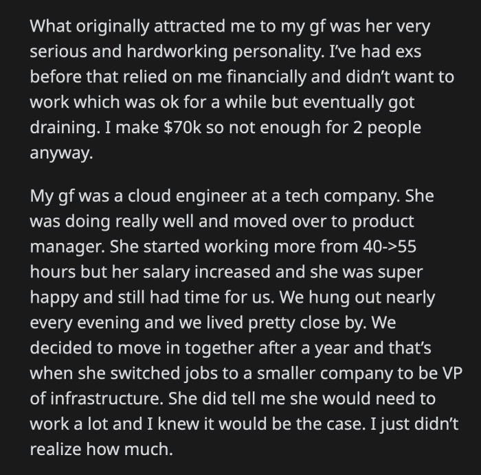 He said it would be impossible for her to look after their kids with her current job