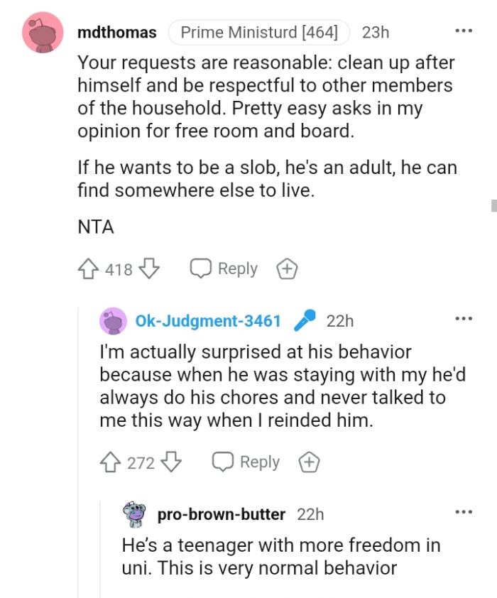 The OP's son is now a teenager with more freedom at university.