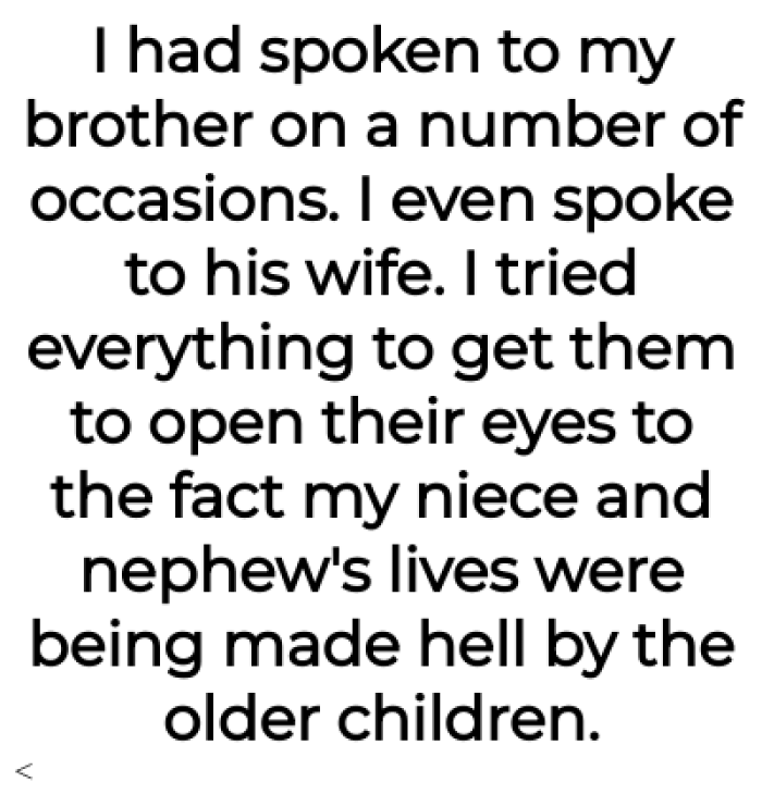 OP is discussing matters with her brother and sister-in-law.