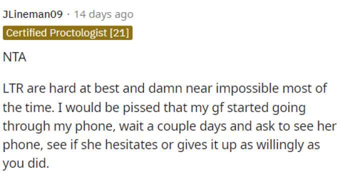 This is something that a lot of people were stuck on because she shouldn't have even gone through his phone in the first place, and many of us wouldn't have even given it to her.