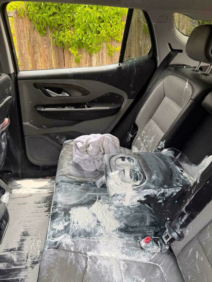 "C/S Child Opened 3 Gallons Of Interior Paint. Please Clean"