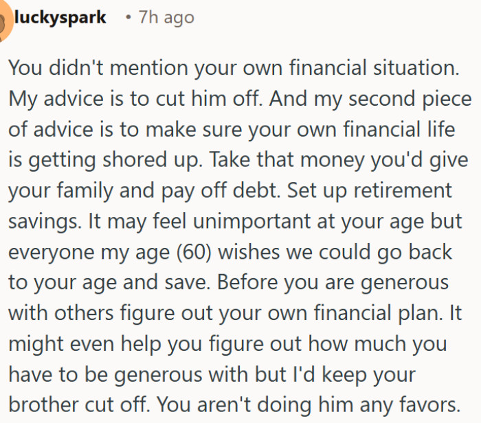 Cutting off a financially dependent sibling is not cruelty; it's self-preservation