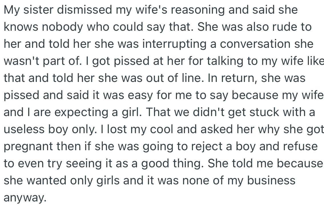 OP, his wife, and sister were locked in a heated argument, which left all of them upset