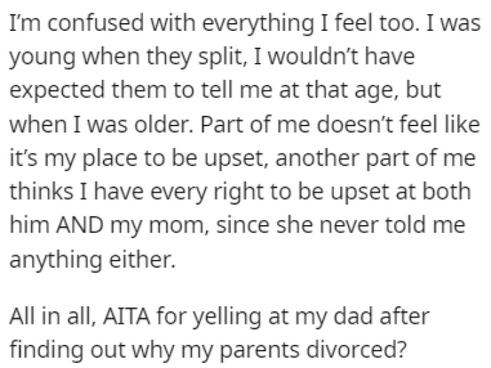 OP is now wondering if it was wrong of her to yell at her dad