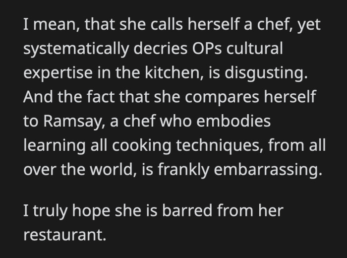 How can she say that she's as good as Gordon Ramsay with a straight face with this kind of attitude towards food?