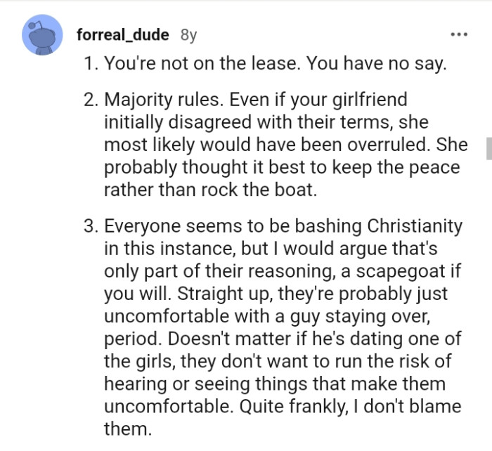 The OP is not on the lease and therefore, has no say