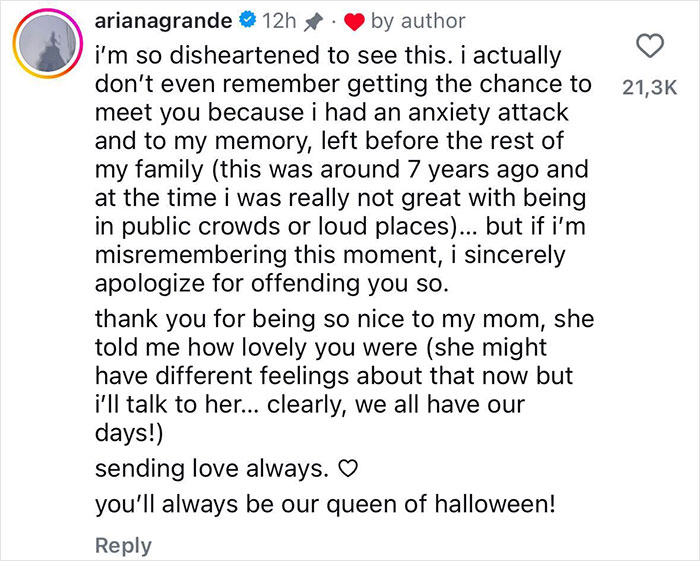 Here is Ariana's response: