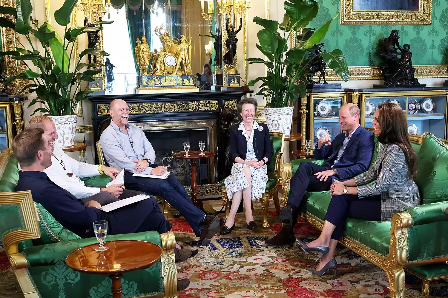 The podcast was recorded in the Green Drawing Room. Everyone seems to be relaxed and invested in the conversation