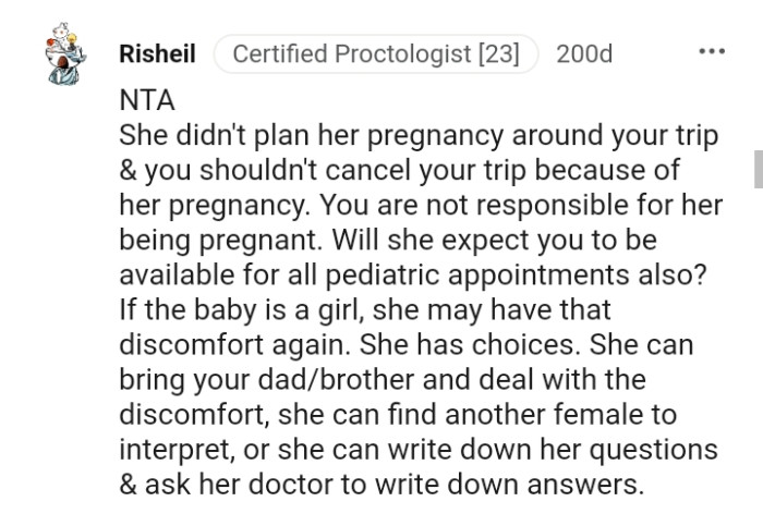 The OP Is Not Responsible for Her Being Pregnant