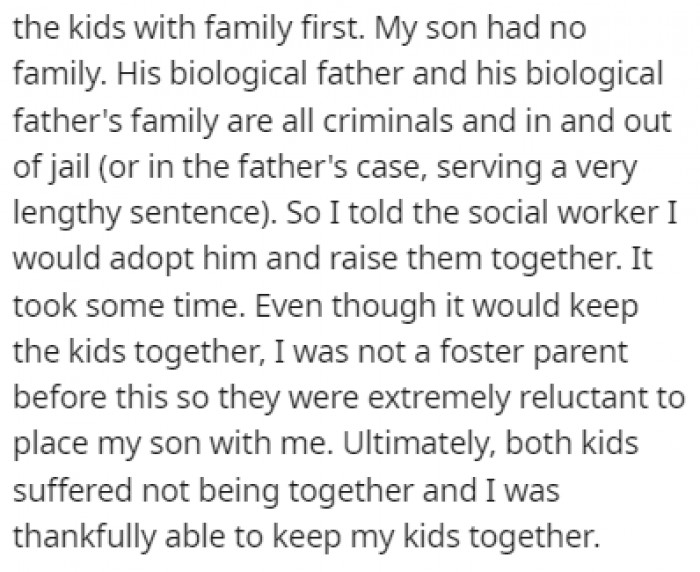 OP's daughter was placed under his care, but he had to jump through hoops in order to adopt her step-brother too