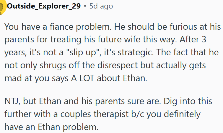 OP has a problem with fiancé.