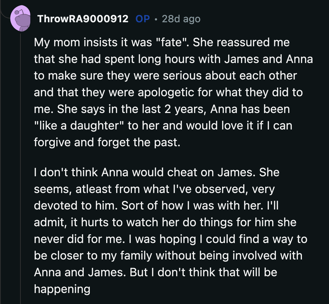 Oh, so their family approves of the relationship because these cheaters were fated to be together? Is that it?