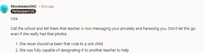 NTA. I hope they refuse to renew that teacher's contract when the time comes. She has no business teaching elementary school.