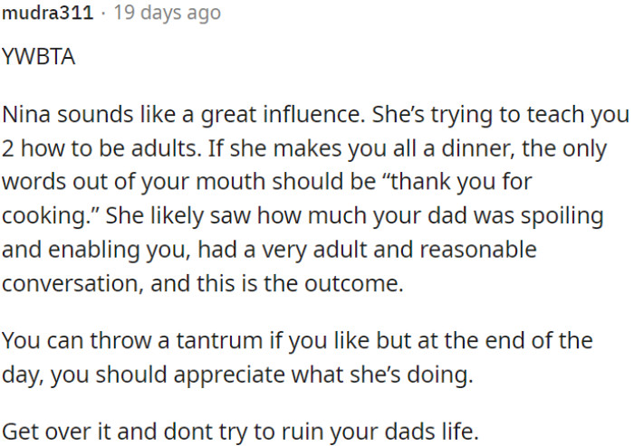 OP shouldn't disrupt her dad's life.
