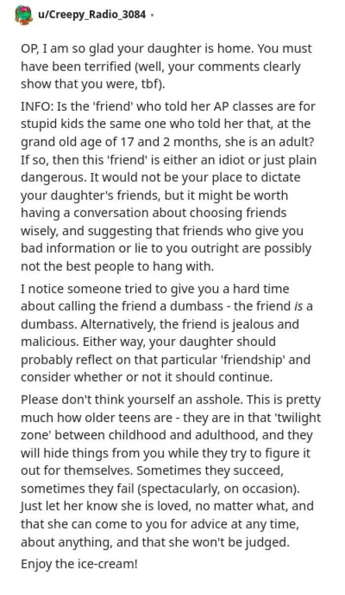 The parent's tough love backfires, and commenters call out YTA behavior