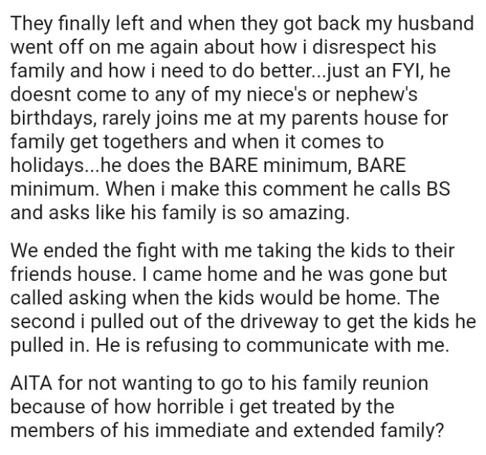 OP came home, and her husband was gone but called asking when the kids would be home.