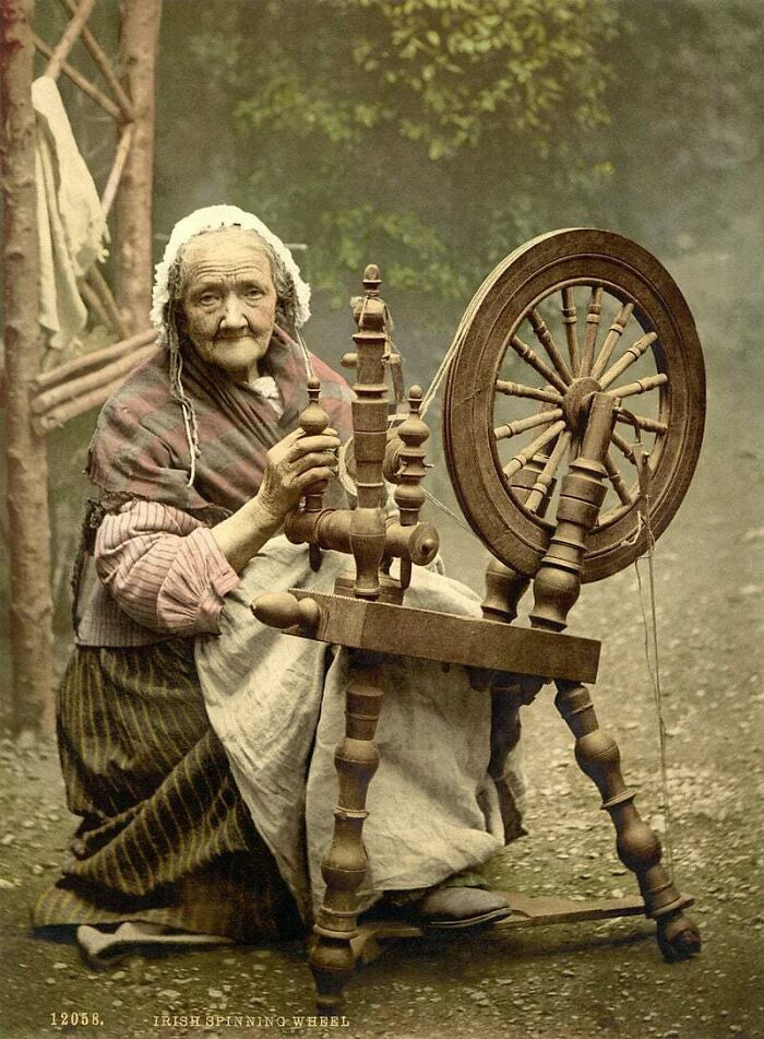 "Irish Woman With Spinning Wheel, 19th C"