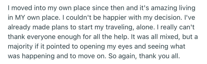 OP has no regrets about his decision