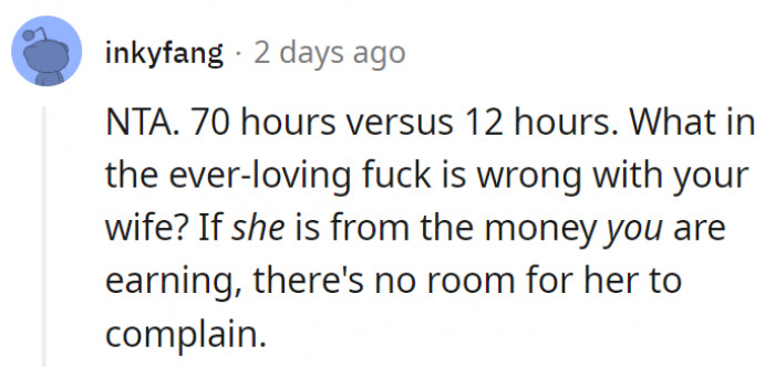 9. Her hours are really very few compared to his
