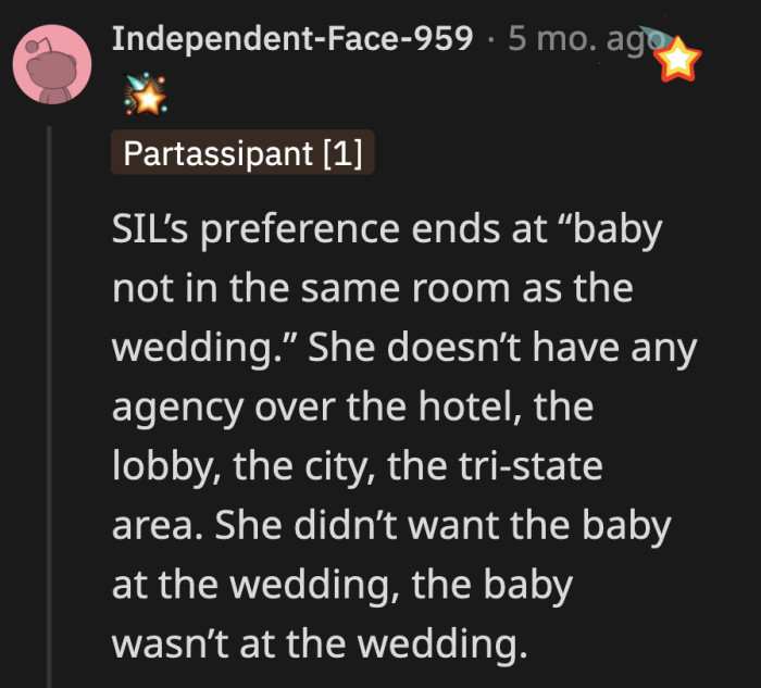 OP and her husband didn't break the adults-only directive. The baby just happened to be at the lobby like everybody else, the reception wasn't there.