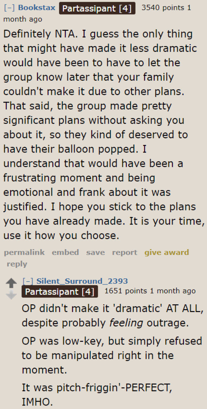 A user argued that her reaction was a bit dramatic. But another disagrees, saying it was the perfect response in that situation.