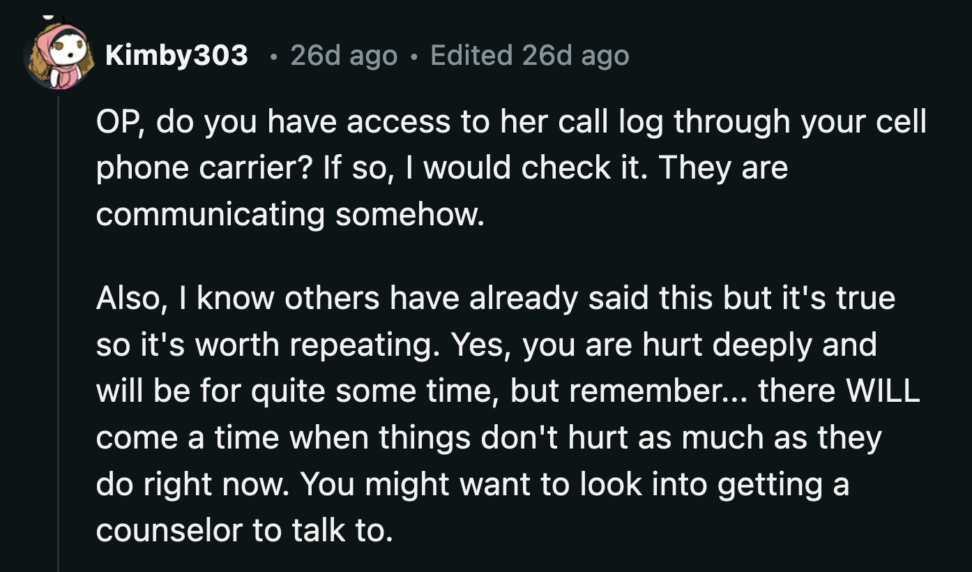 OP said he would consult a lawyer first before he takes any other steps regarding proving the affair.
